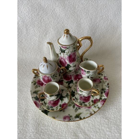 Unbranded Other - Vintage Miniature Chintz Pink Floral 10 Piece Tea Set- Slight Chips- See Pics